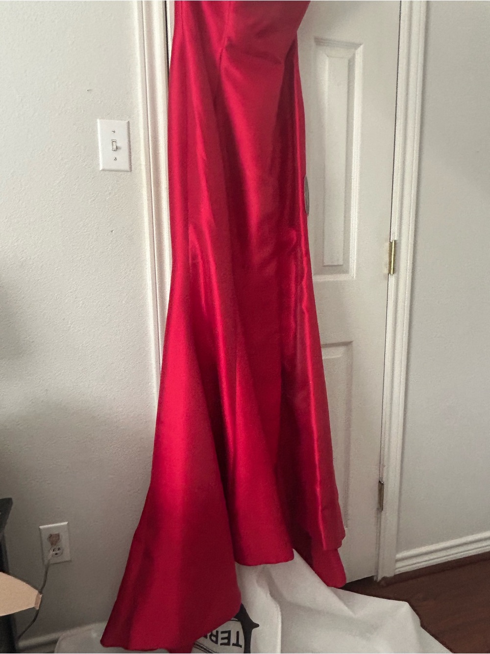 Terry Costa Sherri Hill Vibrant Red Satin Formal Gown